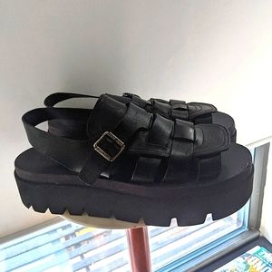 Like New! Maison Margiela Unisex MM6 Black Leather Platform Sandals EU 41/ US 11